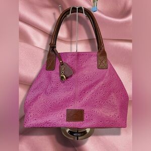 Pink Embossed Leather Tote Bag